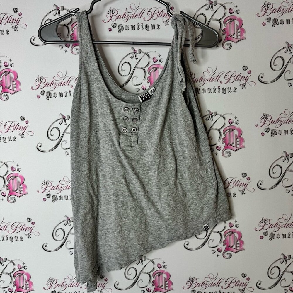 Roxy tank top buttons tie up sleeve logo Women's Top by Roxy